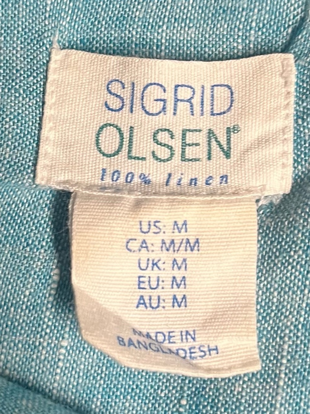 Sigrid Olsen Linen Button-Up Shirt in Aqua Blue - Picture 3 of 4